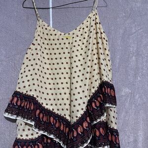 Maeve Cream and Red Asymmetrical Tiered Camisole